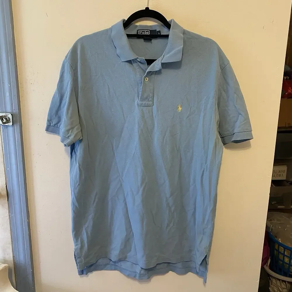 Polo Ralph Lauren Men Large Blue Vintage Terry Cloth Casual Preppy Pony Logo Y2K